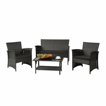 BRUJULA Outdoor Furniture Complete Patio Cushion Wicker Rattan Garden Set, Full Size - Black - 4 Piece BR2558520